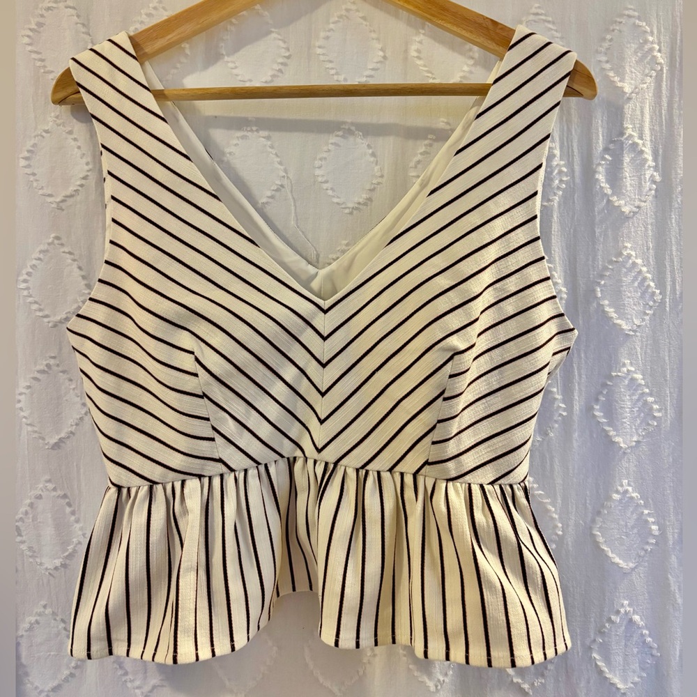 INTERMIX White and Blue Striped V-Neck Top